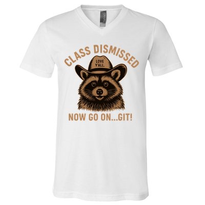 Class Dismissed Now Go On Git Last Day Of School Raccoon V-Neck T-Shirt