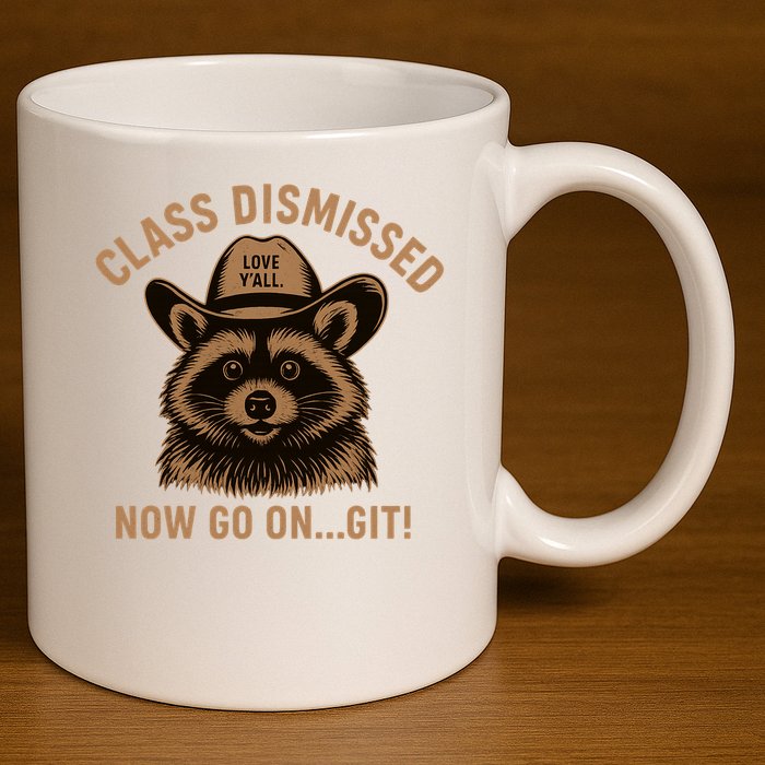 Class Dismissed Now Go On Git Last Day Of School Raccoon 11oz C Handle Ceramic Mug