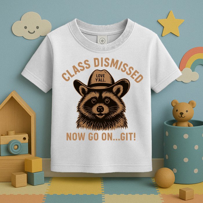 Class Dismissed Now Go On Git Last Day Of School Raccoon Toddler T-Shirt