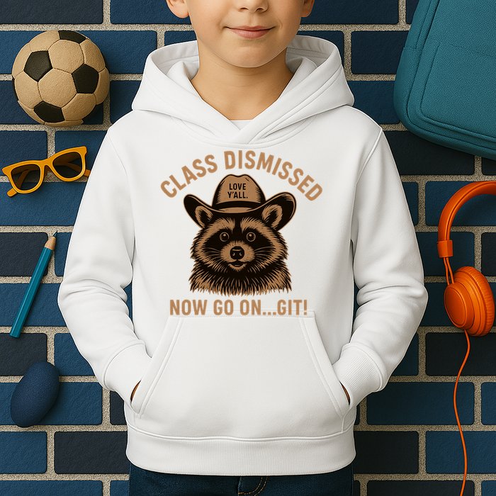 Class Dismissed Now Go On Git Last Day Of School Raccoon Kids Hoodie