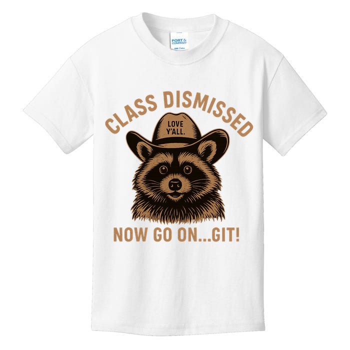 Class Dismissed Now Go On Git Last Day Of School Raccoon Kids T-Shirt