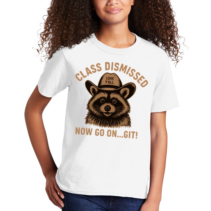 Class Dismissed Now Go On Git Last Day Of School Raccoon Kids T-Shirt