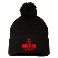 Caution Does Not Play Well With Others Pom Pom 12in Knit Beanie