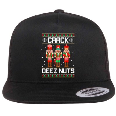 Crack Deez Nuts Ugly Christmas Sweater Xmas Nutcracker Flat Bill Trucker Hat