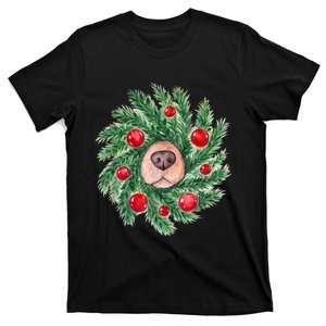 Cute Dog Nose Christmas Wreath Christmas Dog Mom Dog Lover T-Shirt