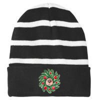 Cute Dog Nose Christmas Wreath Christmas Dog Mom Dog Lover Striped Beanie with Solid Band