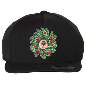 Cute Dog Nose Christmas Wreath Christmas Dog Mom Dog Lover Wool Snapback Cap