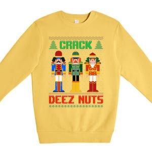 Crack Deez Nuts Nutcracker Ugly Christmas Funny Xmas Premium Crewneck Sweatshirt