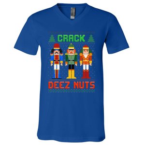 Crack Deez Nuts Nutcracker Ugly Christmas Funny Xmas V-Neck T-Shirt