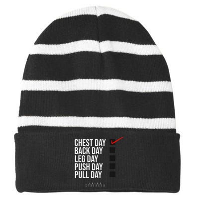 Chest Day Novelty Gym Striped Beanie with Solid Band