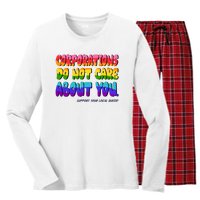 Corporations Do Not Care About You Support Your Local Queer Women's Long Sleeve Flannel Pajama Set 