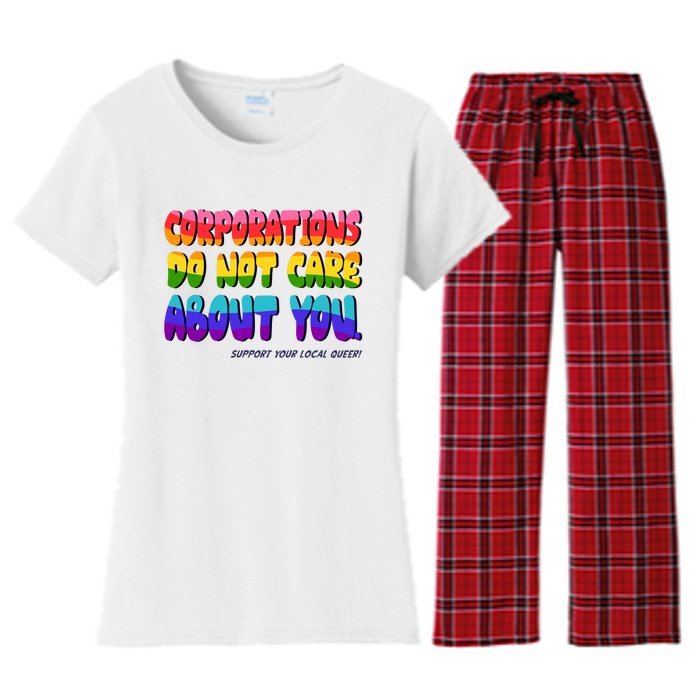 Corporations Do Not Care About You Support Your Local Queer Women's Flannel Pajama Set