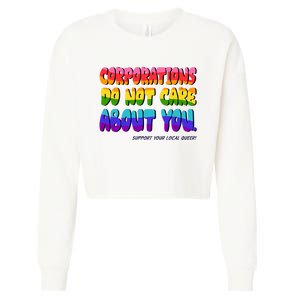 Corporations Do Not Care About You Support Your Local Queer Cropped Pullover Crew