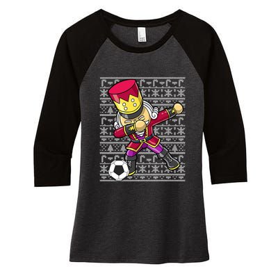 Christmas Dabbing Nutcracker Football Soccer For Boys Women's Tri-Blend 3/4-Sleeve Raglan Shirt