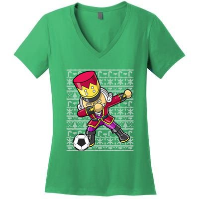 Christmas Dabbing Nutcracker Football Soccer For Boys Women's V-Neck T-Shirt
