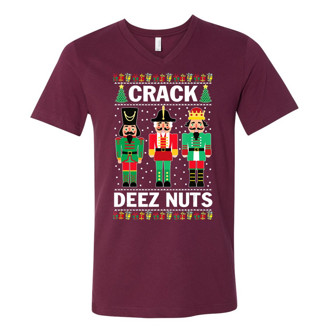 Crack Deez Nuts Christmas V-Neck T-Shirt