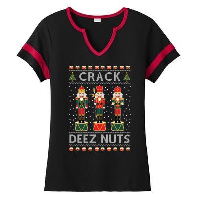 Crack Deez Nuts Funny Ugly Christmas Ladies Halftime Notch Neck Tee