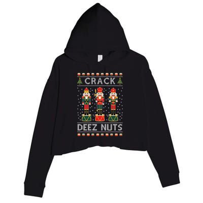 Crack Deez Nuts Funny Ugly Christmas Crop Fleece Hoodie