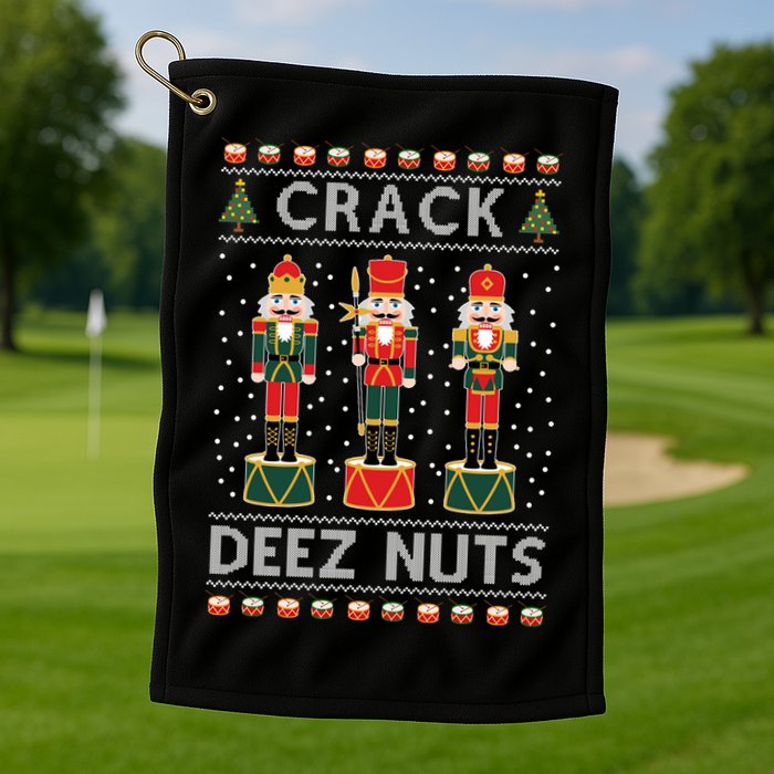 Crack Deez Nuts Funny Ugly Christmas Golf Towel