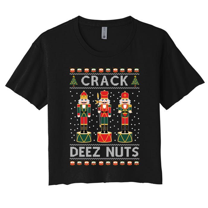 Crack Deez Nuts Funny Ugly Christmas Women's Crop Top Tee