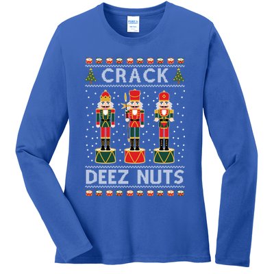 Crack Deez Nuts Funny Ugly Christmas Ladies Long Sleeve Shirt