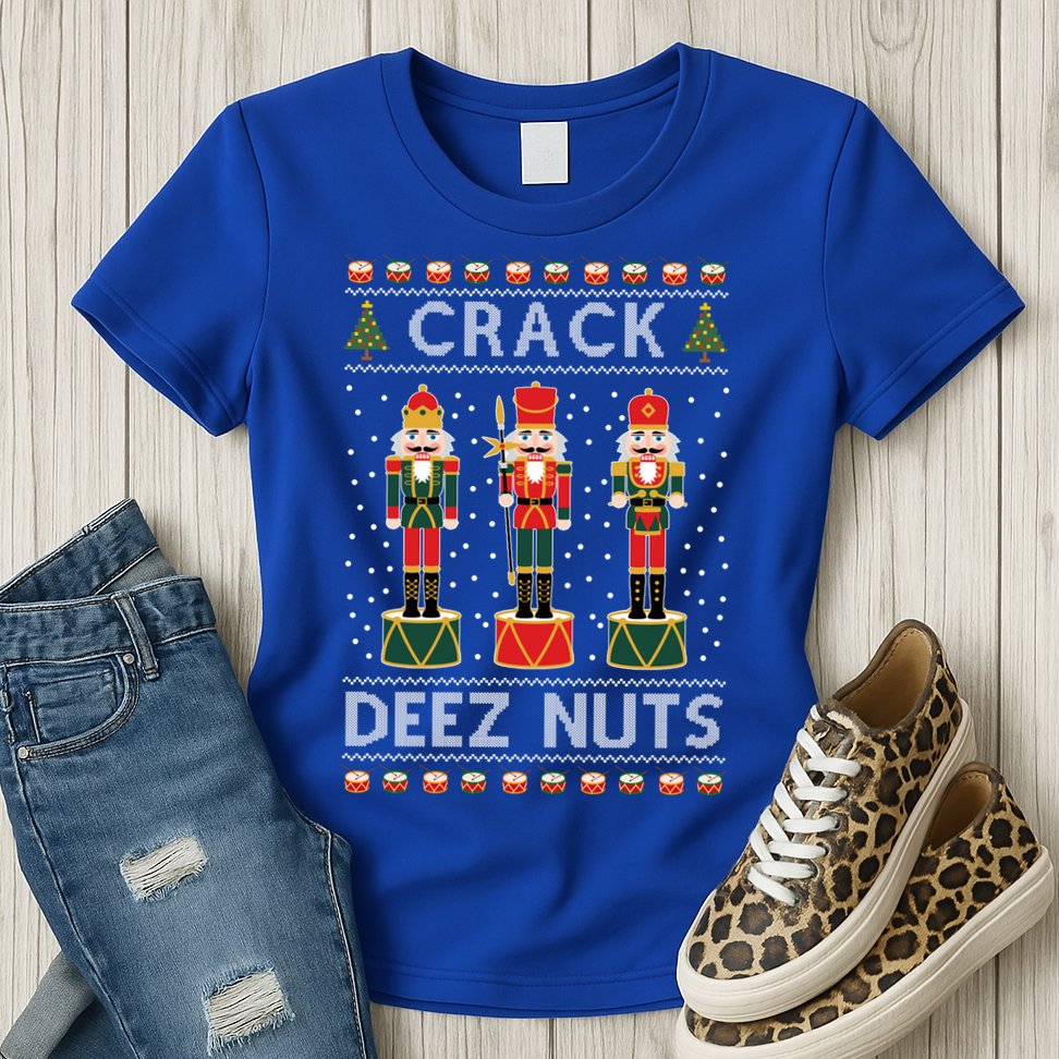 Crack Deez Nuts Funny Ugly Christmas Womens T-Shirt
