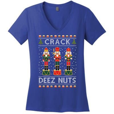 Crack Deez Nuts Funny Ugly Christmas Women's V-Neck T-Shirt