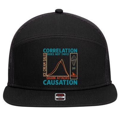 Correlation Does Not Imply Causation Shark Attacks Ice Cream Gift 7 Panel Mesh Trucker Snapback Hat