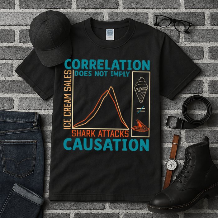 Correlation Does Not Imply Causation Shark Attacks Ice Cream Gift Tall T-Shirt