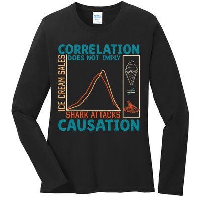Correlation Does Not Imply Causation Shark Attacks Ice Cream Gift Ladies Long Sleeve Shirt