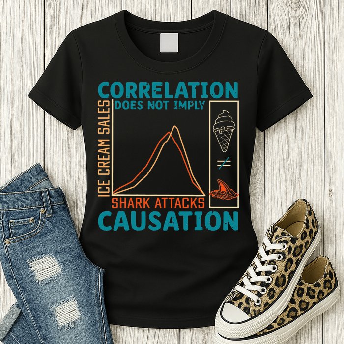 Correlation Does Not Imply Causation Shark Attacks Ice Cream Gift Womens T-Shirt