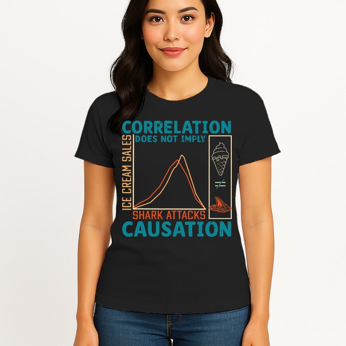 Correlation Does Not Imply Causation Shark Attacks Ice Cream Gift Womens T-Shirt
