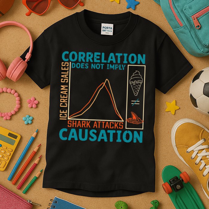 Correlation Does Not Imply Causation Shark Attacks Ice Cream Gift Kids T-Shirt