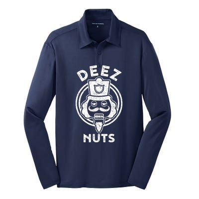 Christmas Deez Nuts Nutcracker Funny Silk Touch Performance Long Sleeve Polo