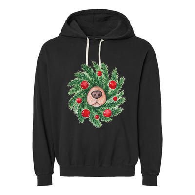 Cute Dog Nose Christmas Wreath Christmas Dog Mom Dog Lover Garment-Dyed Fleece Hoodie