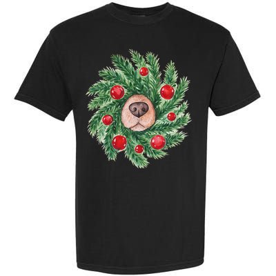 Cute Dog Nose Christmas Wreath Christmas Dog Mom Dog Lover Garment-Dyed Heavyweight T-Shirt