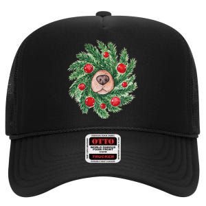 Cute Dog Nose Christmas Wreath Christmas Dog Mom Dog Lover High Crown Mesh Back Trucker Hat