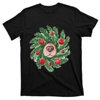 Cute Dog Nose Christmas Wreath Christmas Dog Mom Dog Lover T-Shirt