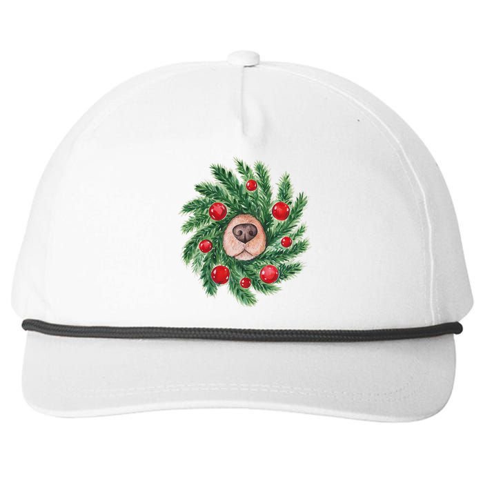 Cute Dog Nose Christmas Wreath Christmas Dog Mom Dog Lover Snapback Five-Panel Rope Hat