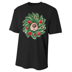 Cute Dog Nose Christmas Wreath Christmas Dog Mom Dog Lover Performance Sprint T-Shirt