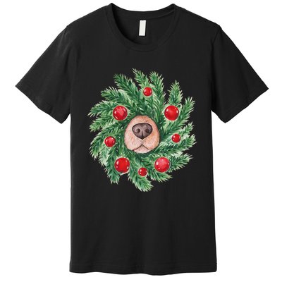 Cute Dog Nose Christmas Wreath Christmas Dog Mom Dog Lover Premium T-Shirt