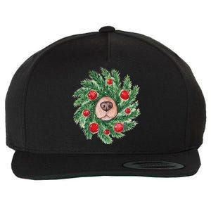 Cute Dog Nose Christmas Wreath Christmas Dog Mom Dog Lover Wool Snapback Cap