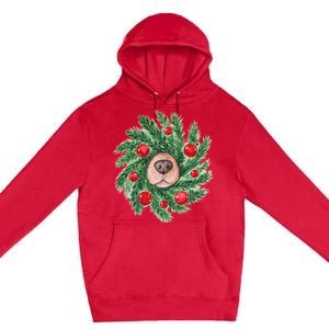 Cute Dog Nose Christmas Wreath Christmas Dog Mom Dog Lover Premium Pullover Hoodie