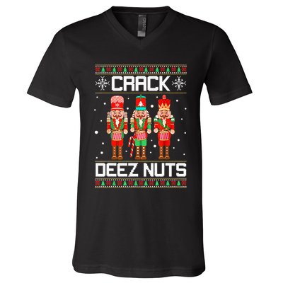 Crack Deez Nuts Ugly Christmas Sweater Xmas Nutcracker V-Neck T-Shirt