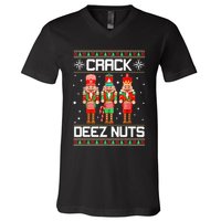 Crack Deez Nuts Ugly Christmas Sweater Xmas Nutcracker V-Neck T-Shirt