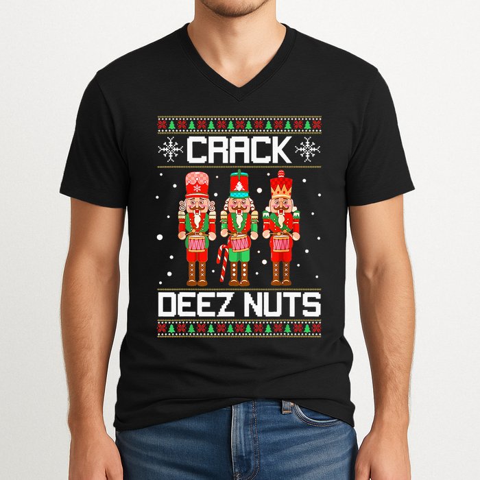 Crack Deez Nuts Ugly Christmas Sweater Xmas Nutcracker V-Neck T-Shirt