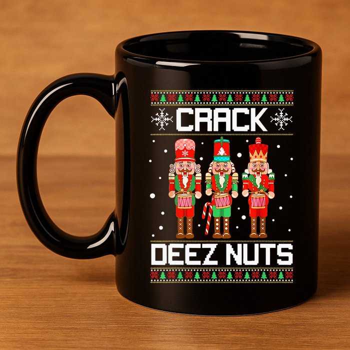 Crack Deez Nuts Ugly Christmas Sweater Xmas Nutcracker 11oz C Handle Ceramic Mug
