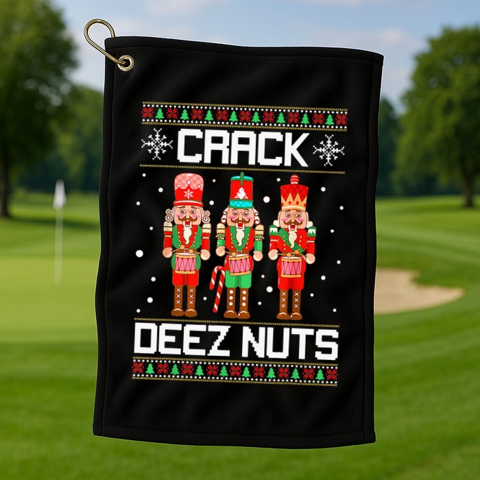 Crack Deez Nuts Ugly Christmas Sweater Xmas Nutcracker Golf Towel