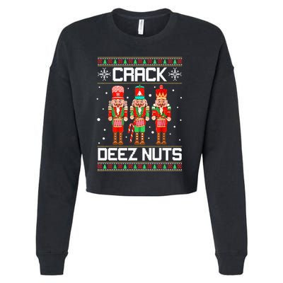 Crack Deez Nuts Ugly Christmas Sweater Xmas Nutcracker Cropped Pullover Crew