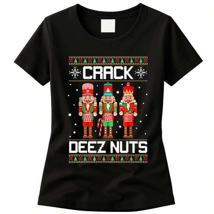 Crack Deez Nuts Ugly Christmas Sweater Xmas Nutcracker Womens T-Shirt